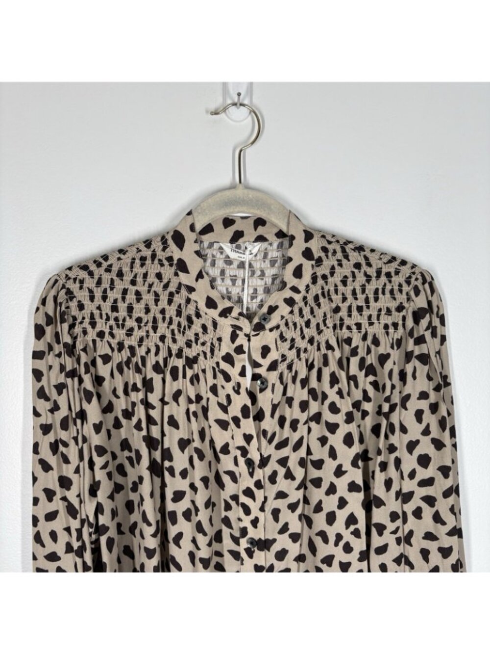 Thakoon Women M AL Beige Combo Long Sleeve Animal Printed Smocked Top NWT - Picture 6 of 15